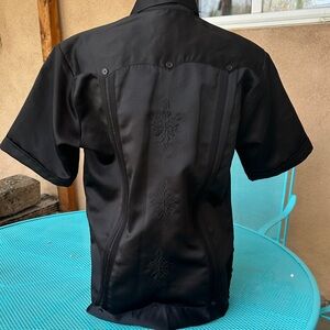 Black Embroidered Short Sleeve Button-Up Shirt